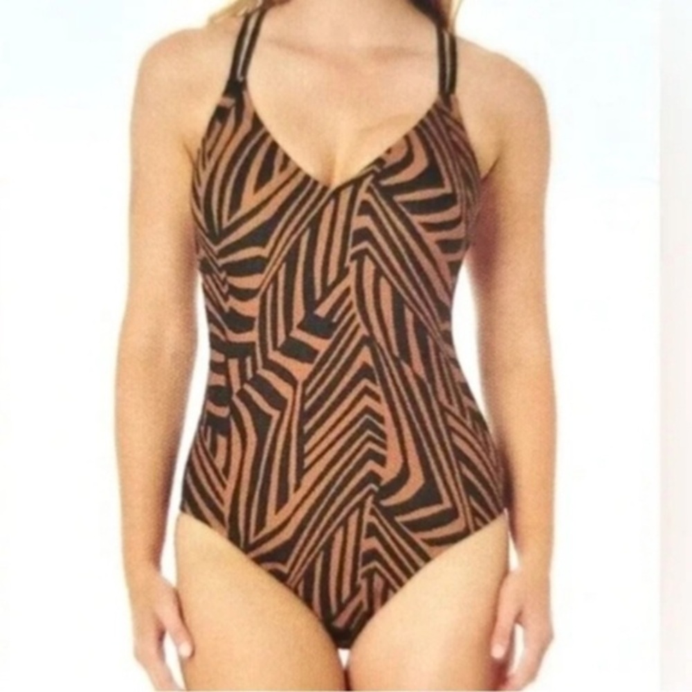 $85 Hurley one piece size small brown black print